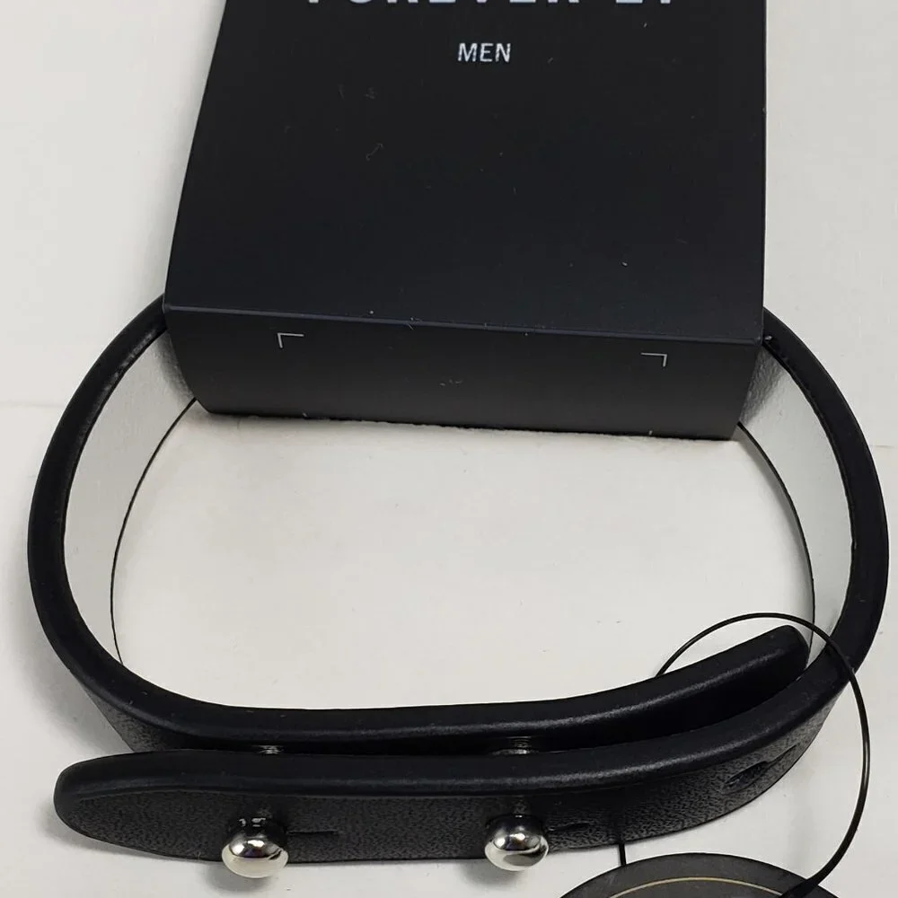 2/$30 Men's Black Genuine Leather Bracelet – Adjustable Cuff w/ Silver Stud